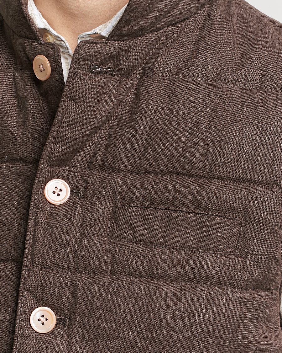 Herre | Jakker | Stenströms | Linen Down Padded Button Vest Brown