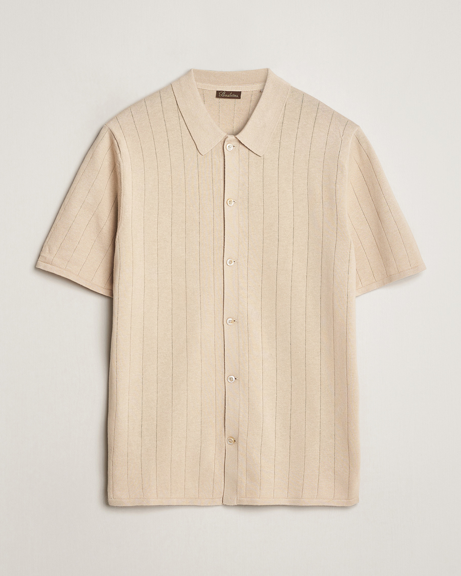 Herre | Pikéer | Stenströms | Linen/Cotton Rib Knitted Buttonthru Shirt Beige