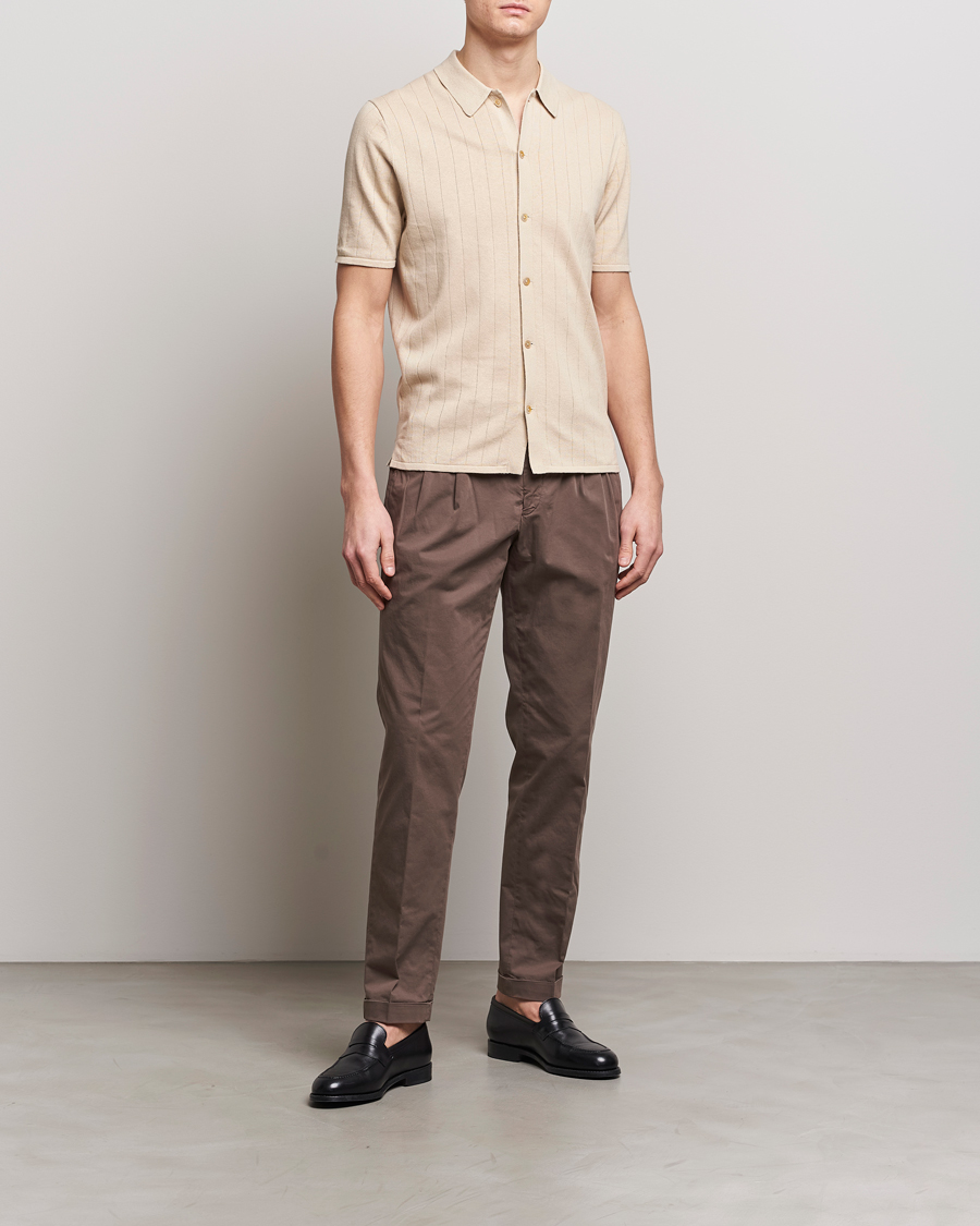 Herre | Pikéer | Stenströms | Linen/Cotton Rib Knitted Buttonthru Shirt Beige
