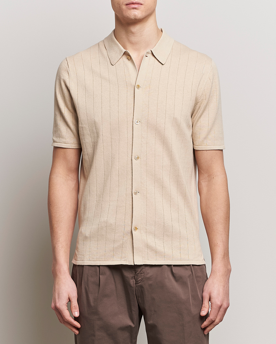 Herre | Pikéer | Stenströms | Linen/Cotton Rib Knitted Buttonthru Shirt Beige