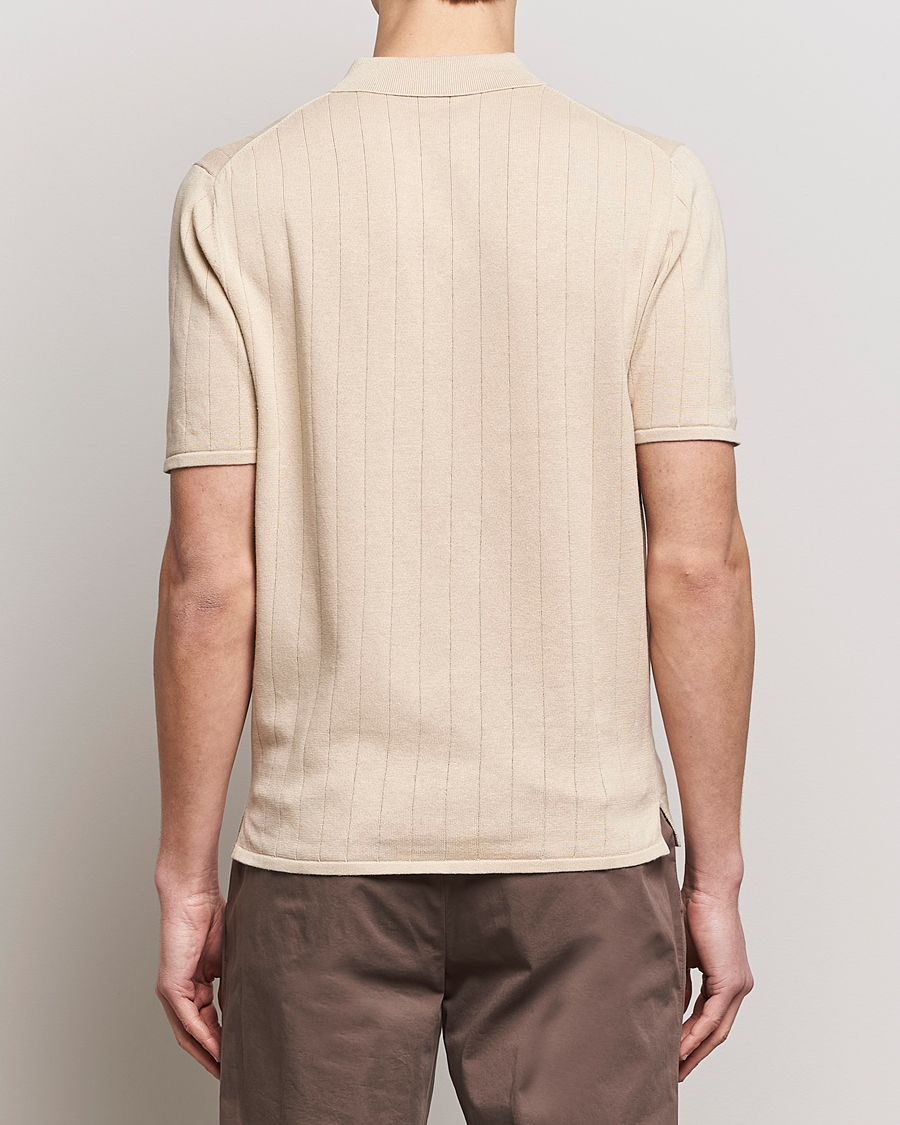 Herre | Pikéer | Stenströms | Linen/Cotton Rib Knitted Buttonthru Shirt Beige