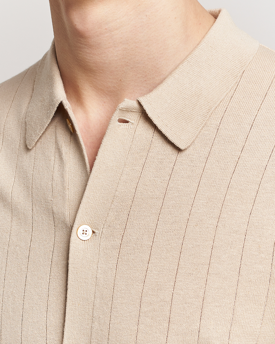 Herre | Pikéer | Stenströms | Linen/Cotton Rib Knitted Buttonthru Shirt Beige