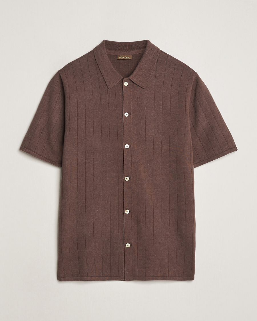 Herre | Pikéer | Stenströms | Linen/Cotton Rib Knitted Buttonthru Shirt Brown