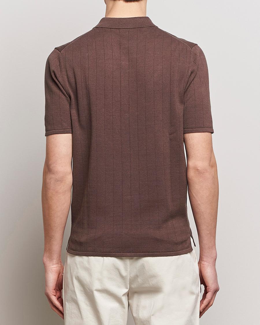 Herre | Pikéer | Stenströms | Linen/Cotton Rib Knitted Buttonthru Shirt Brown