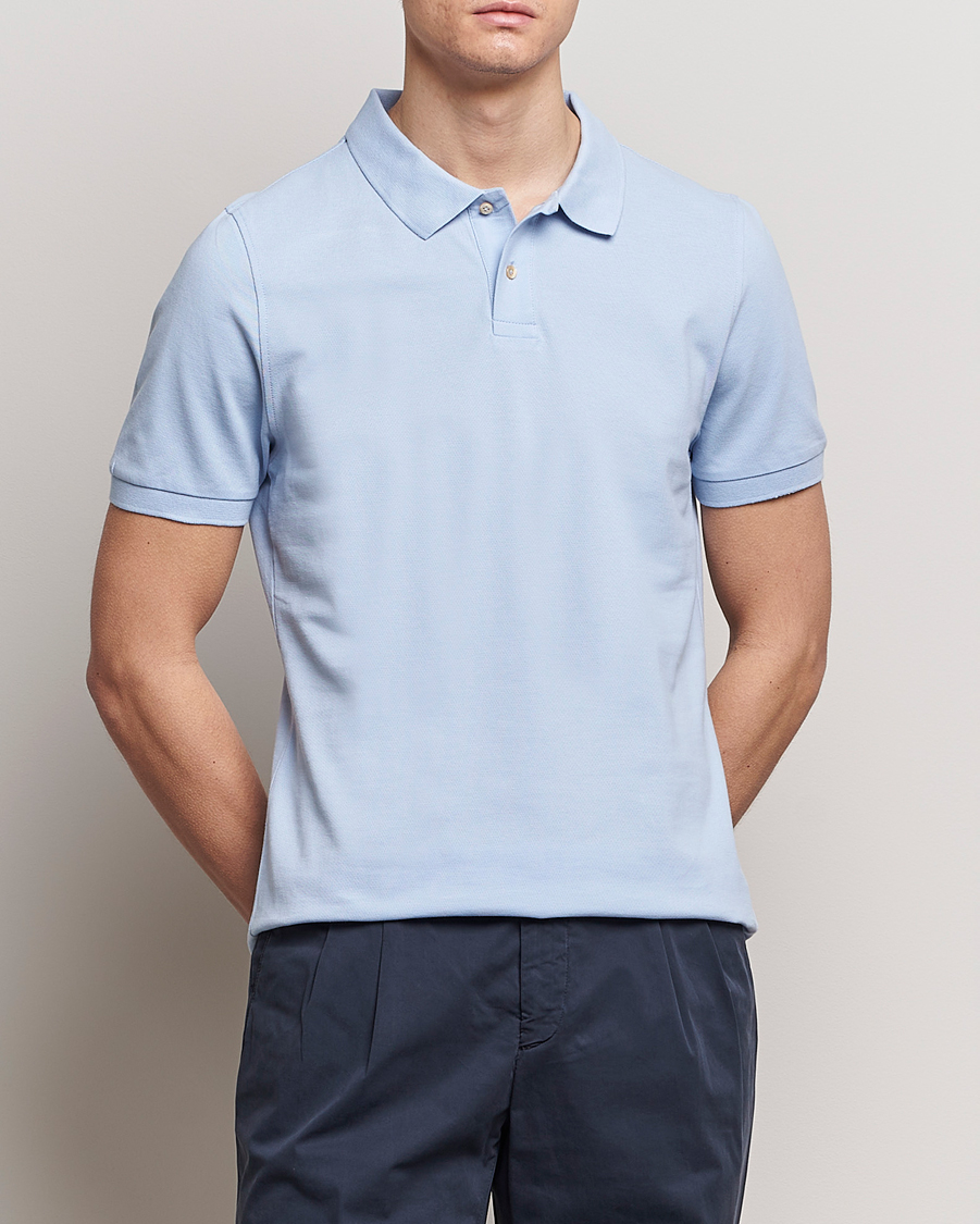 Herre | Pikéer | Stenströms | Organic Cotton Piquet Polo Shirt Light Blue