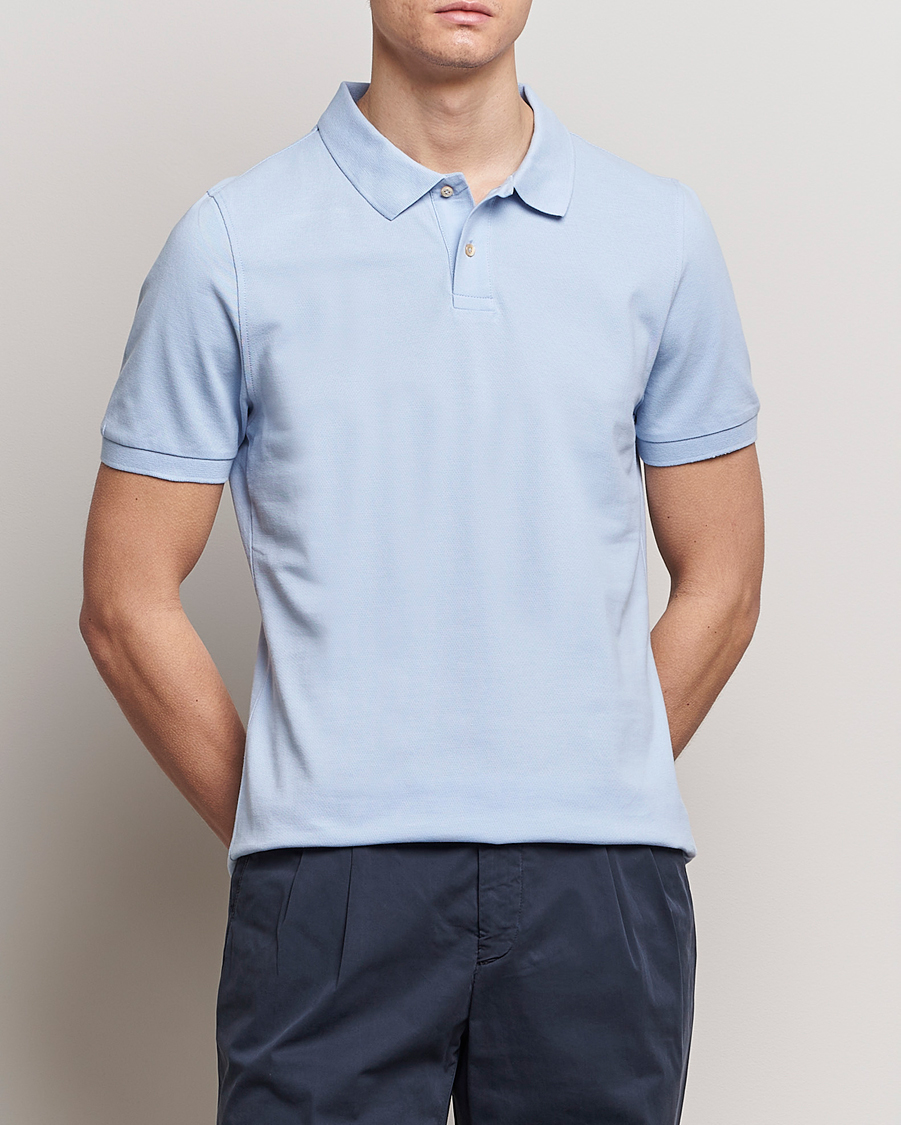 Herre | Business & Beyond | Stenströms | Organic Cotton Piquet Polo Shirt Light Blue