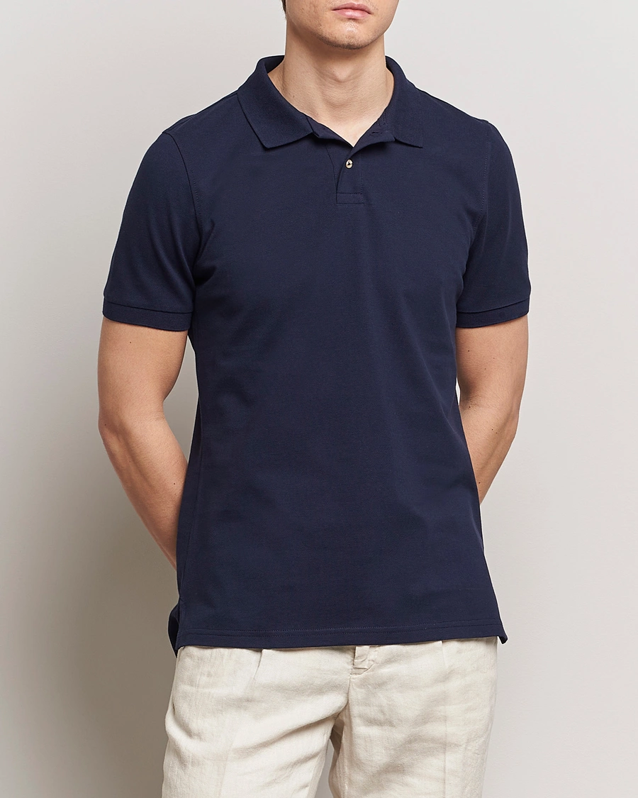 Herre |  | Stenströms | Organic Cotton Piquet Polo Shirt Navy