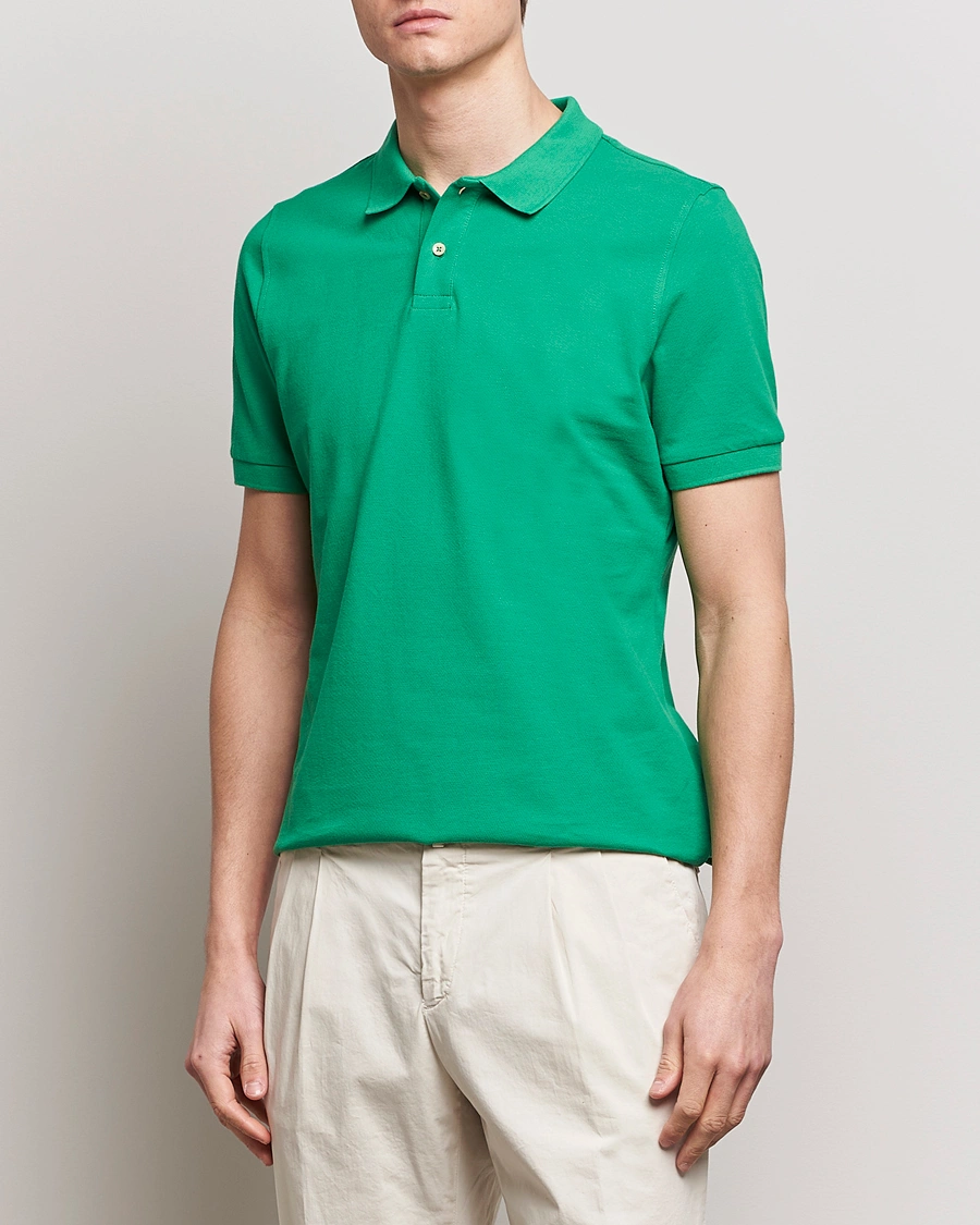 Herre |  | Stenströms | Organic Cotton Piquet Polo Shirt Green