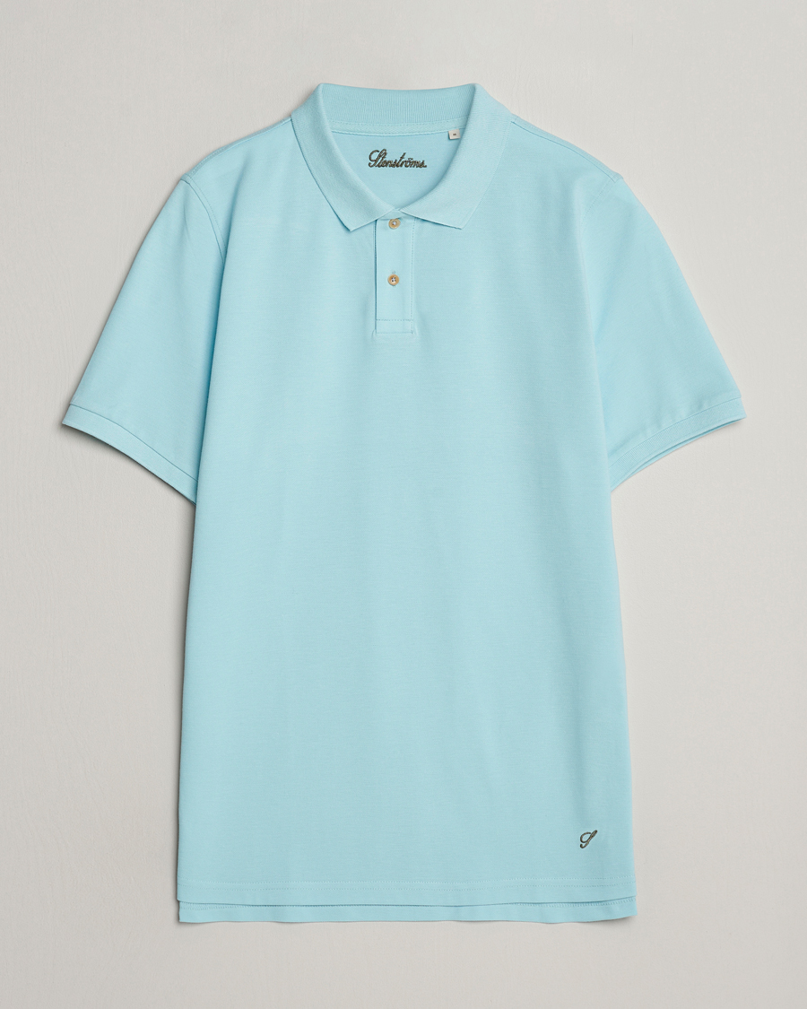 Herre | Pikéer | Stenströms | Organic Cotton Piquet Polo Shirt Aqua Blue