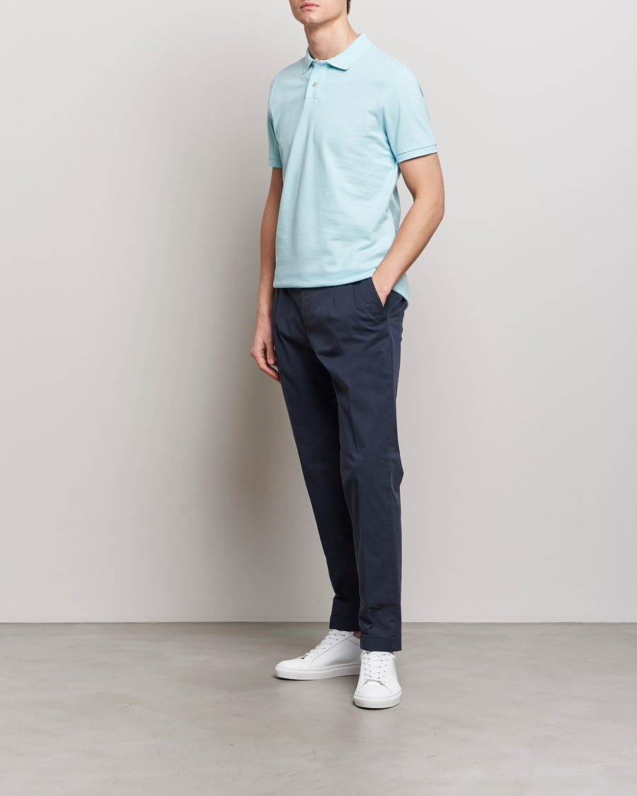 Herre | Pikéer | Stenströms | Organic Cotton Piquet Polo Shirt Aqua Blue
