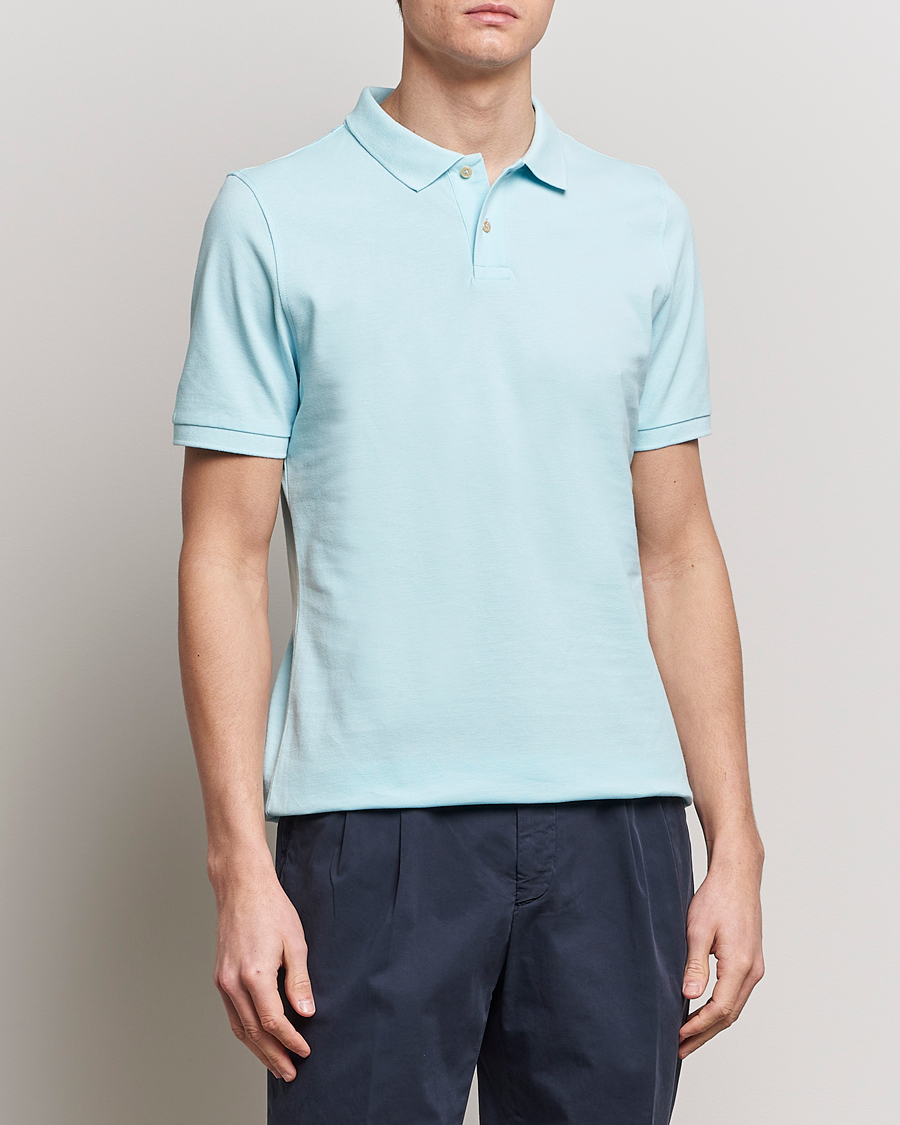 Herr | Pikéer | Stenströms | Organic Cotton Piquet Polo Shirt Aqua Blue