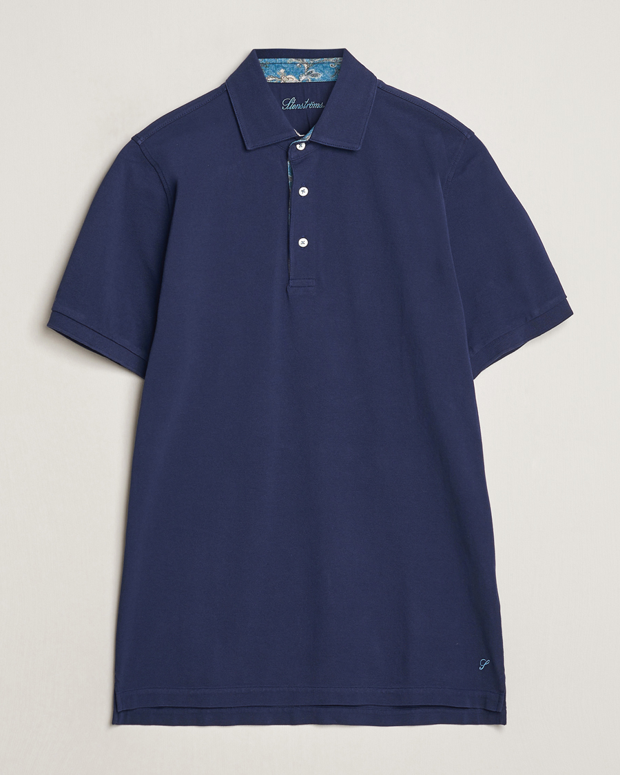 Herre | Pikéer | Stenströms | Cotton Pique Contrast Polo Shirt Navy