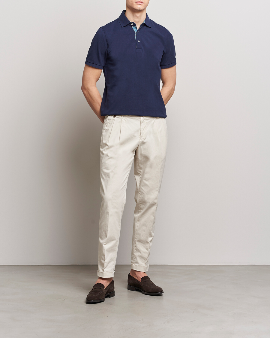 Herre | Pikéer | Stenströms | Cotton Pique Contrast Polo Shirt Navy