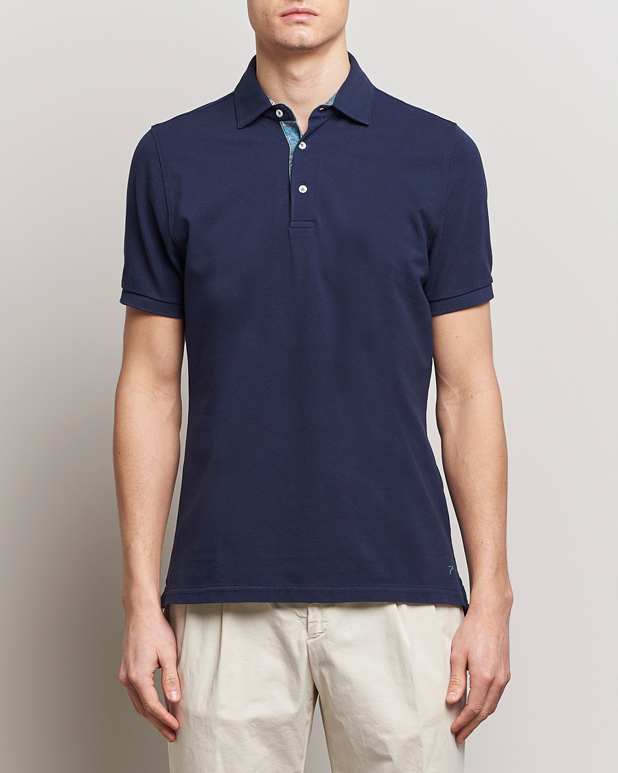 Herre | Kortermet piké | Stenströms | Cotton Pique Contrast Polo Shirt Navy