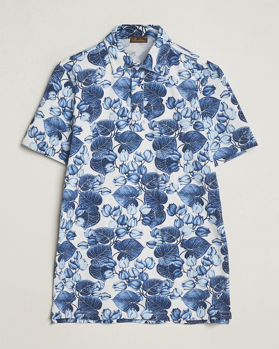 Herre | Pikéer | Stenströms | Cotton Pique Printed Polo Shirt Blue