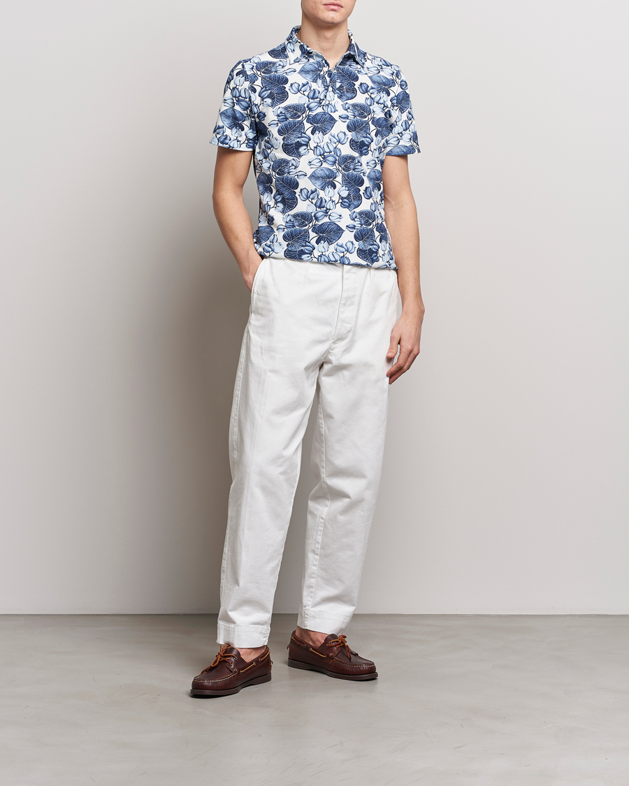 Herre | Pikéer | Stenströms | Cotton Pique Printed Polo Shirt Blue