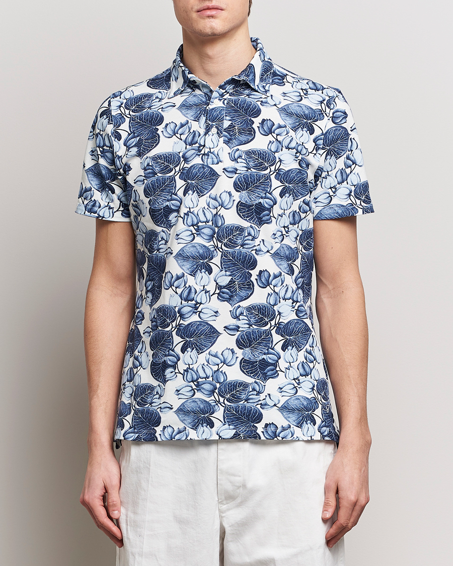 Herre | Pikéer | Stenströms | Cotton Pique Printed Polo Shirt Blue