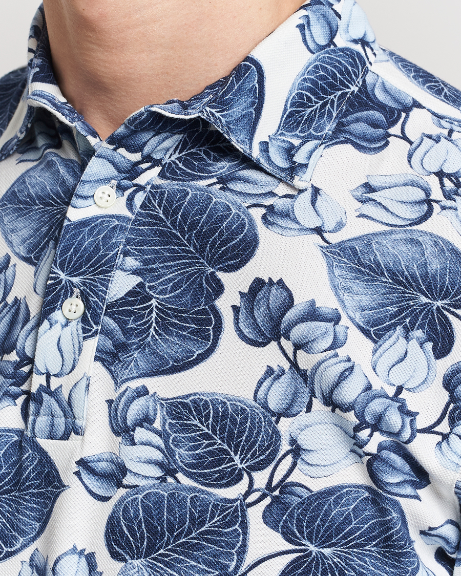 Herre | Pikéer | Stenströms | Cotton Pique Printed Polo Shirt Blue