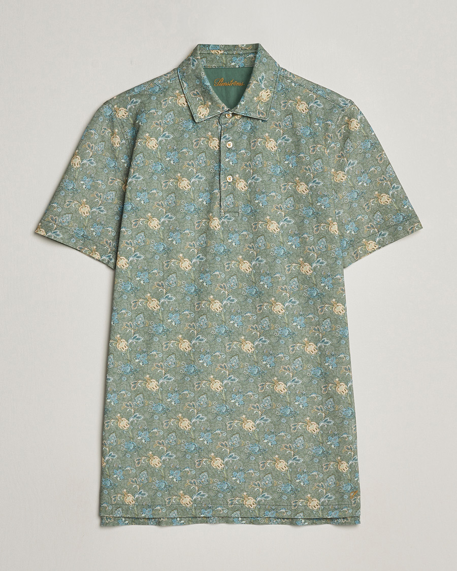 Herre | Pikéer | Stenströms | Cotton Pique Paisley Printed Polo Shirt Green