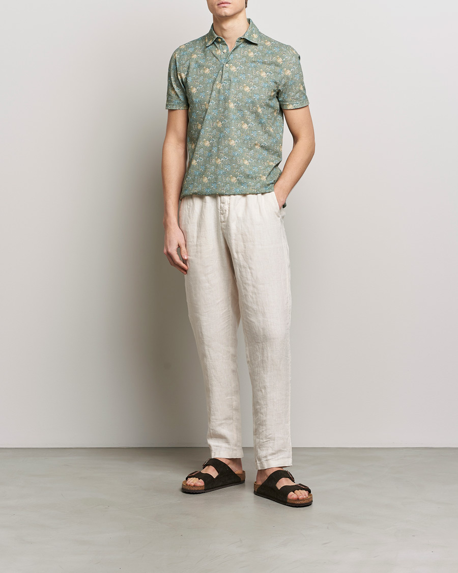 Herre | Pikéer | Stenströms | Cotton Pique Paisley Printed Polo Shirt Green