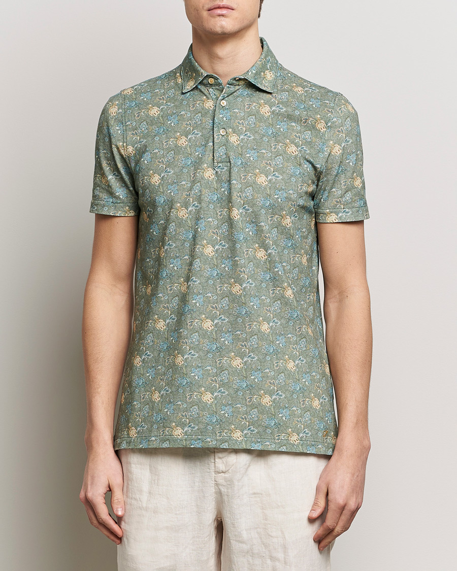 Herre | Klær | Stenströms | Cotton Pique Paisley Printed Polo Shirt Green