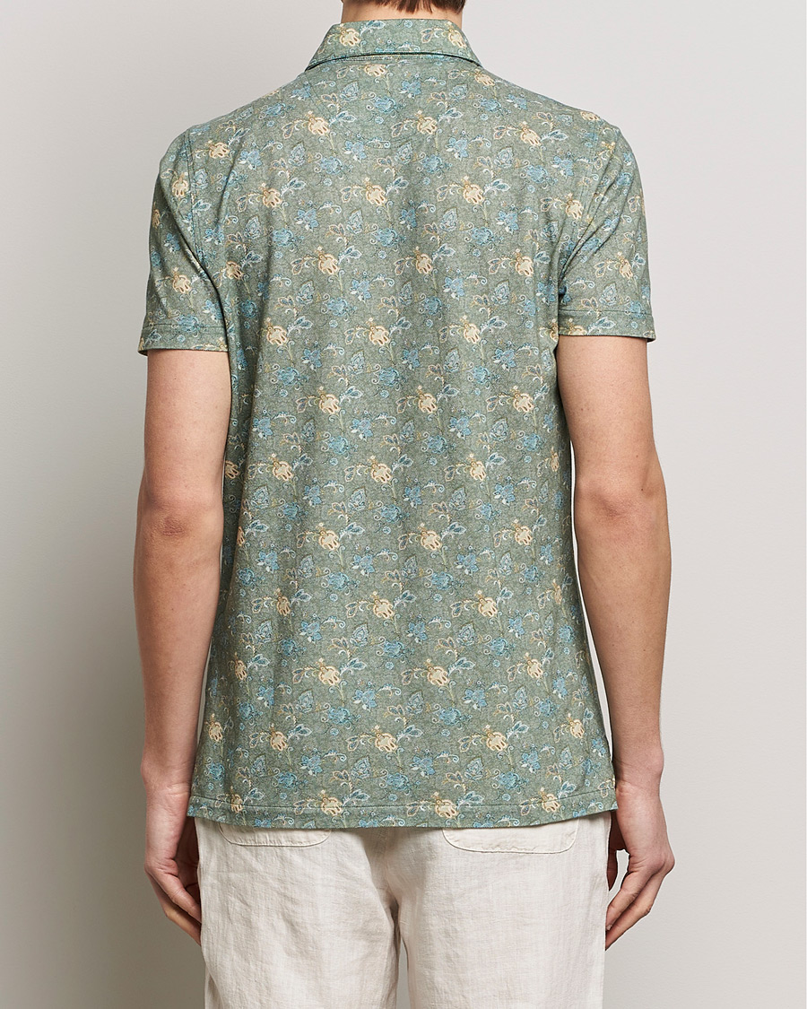Herre | Pikéer | Stenströms | Cotton Pique Paisley Printed Polo Shirt Green