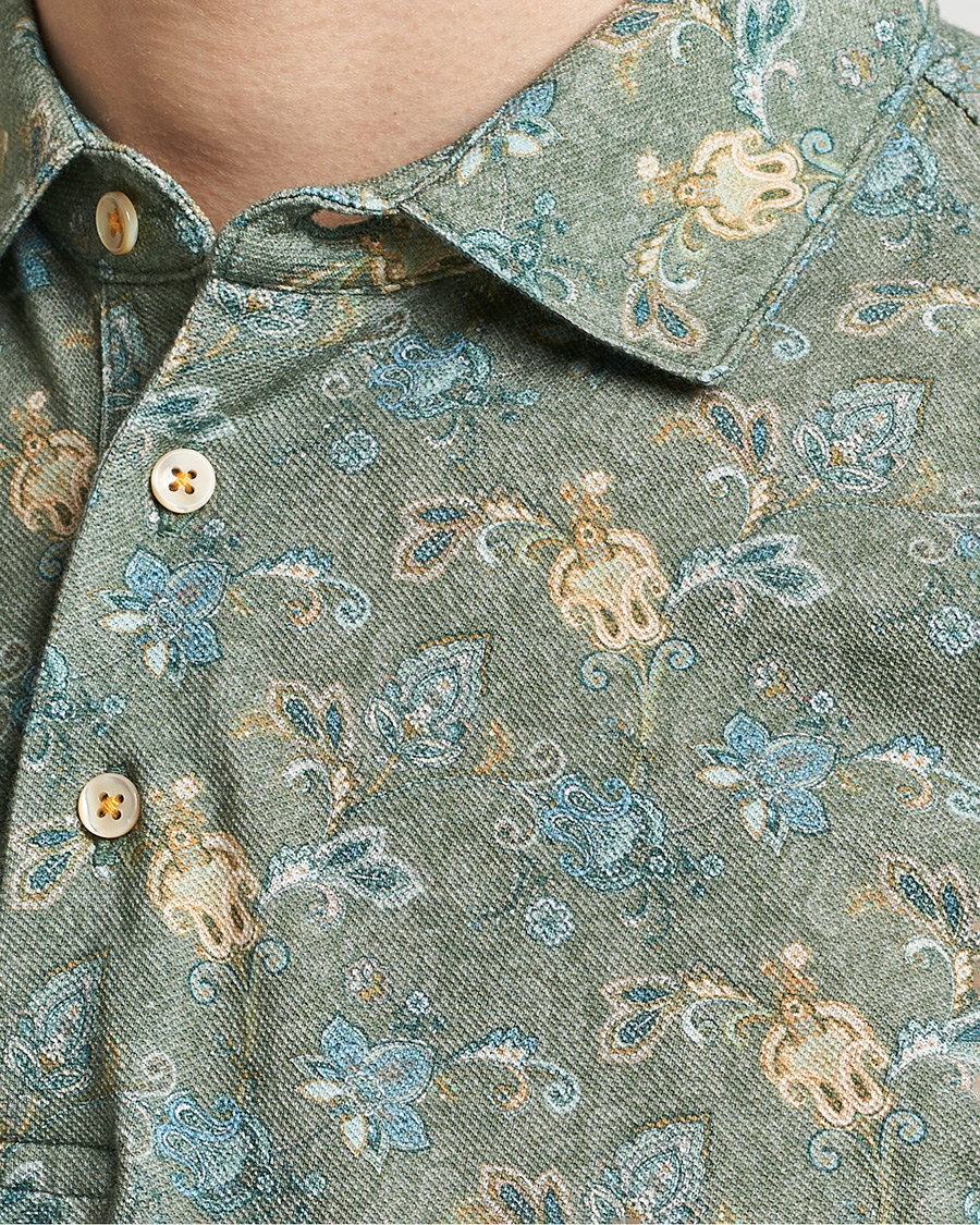 Herre | Pikéer | Stenströms | Cotton Pique Paisley Printed Polo Shirt Green