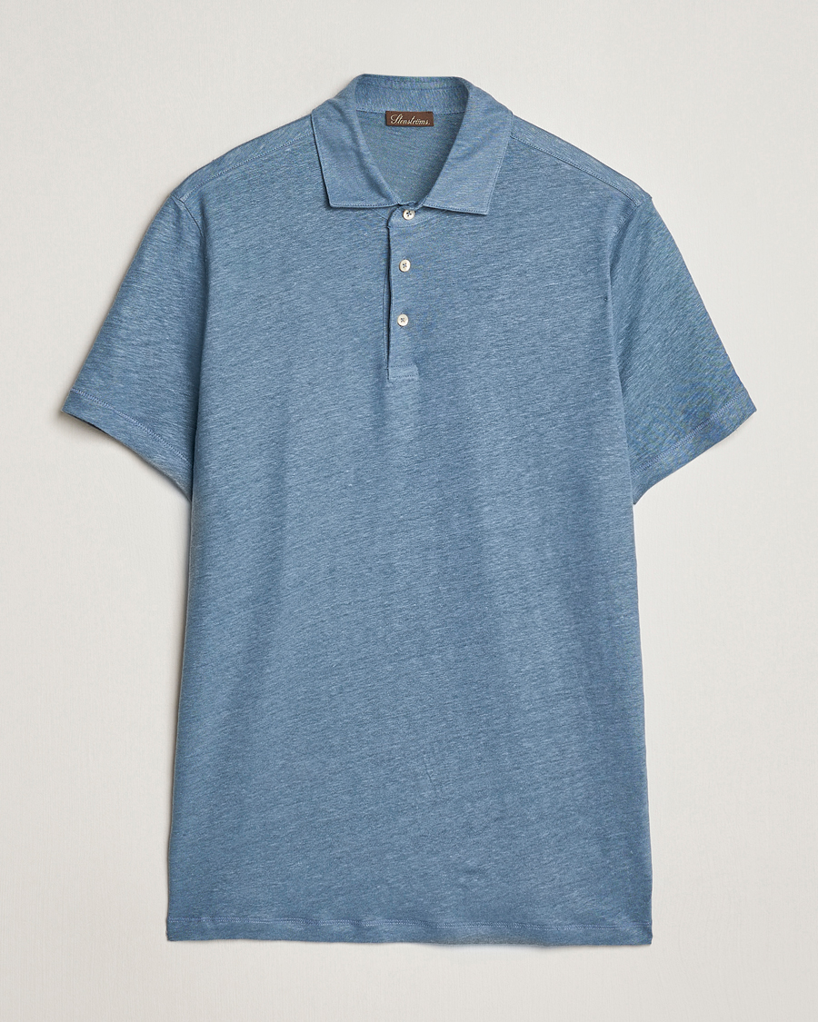Herre | Pikéer | Stenströms | Linen Polo Shirt Steel Blue