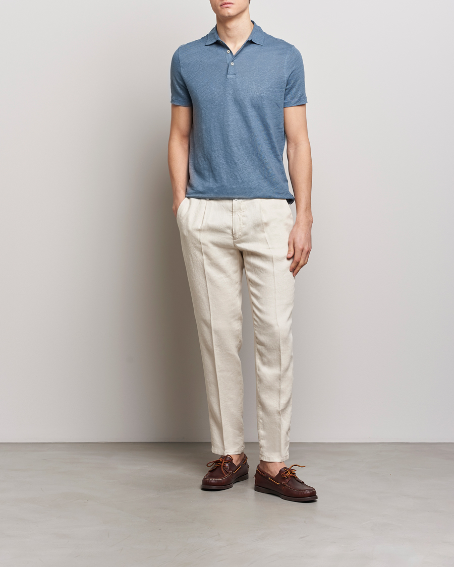 Herre | Pikéer | Stenströms | Linen Polo Shirt Steel Blue