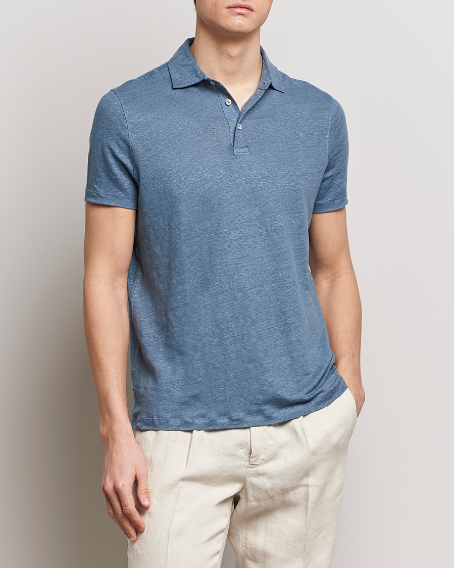 Herre | Avdelinger | Stenströms | Linen Polo Shirt Steel Blue