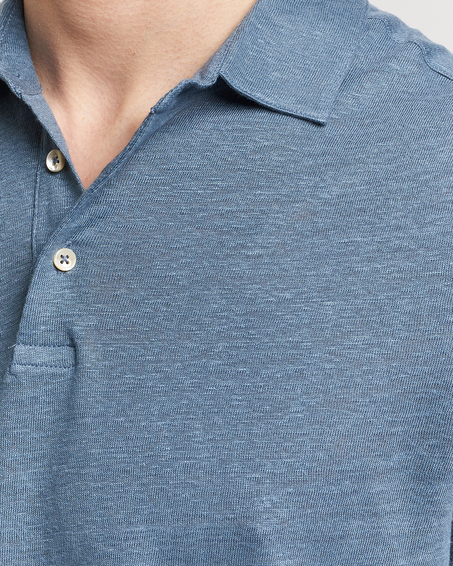 Herre | Pikéer | Stenströms | Linen Polo Shirt Steel Blue