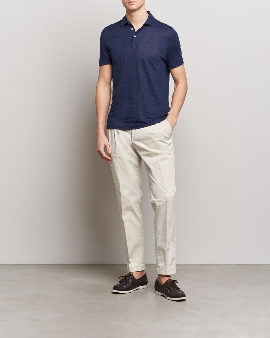Herre | Pikéer | Stenströms | Linen Polo Shirt Navy