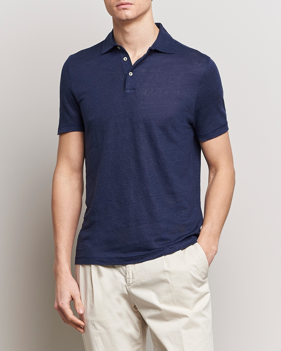 Herre | Pikéer | Stenströms | Linen Polo Shirt Navy