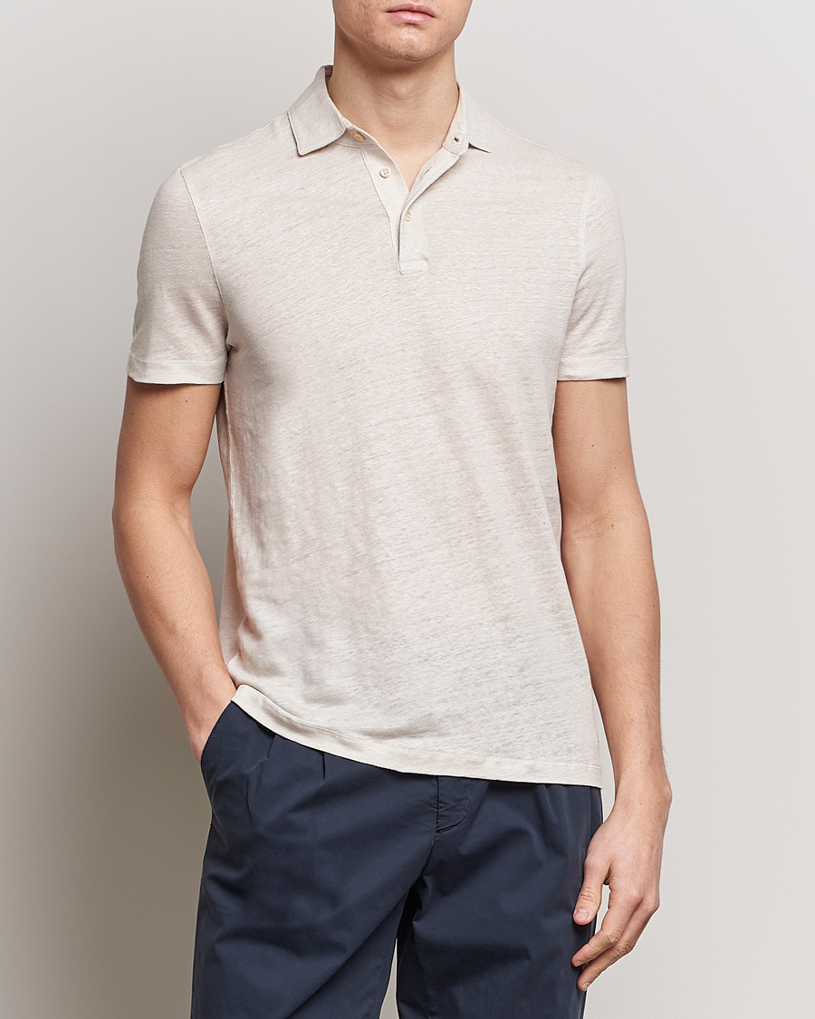 Herre | Kortermet piké | Stenströms | Linen Polo Shirt Beige