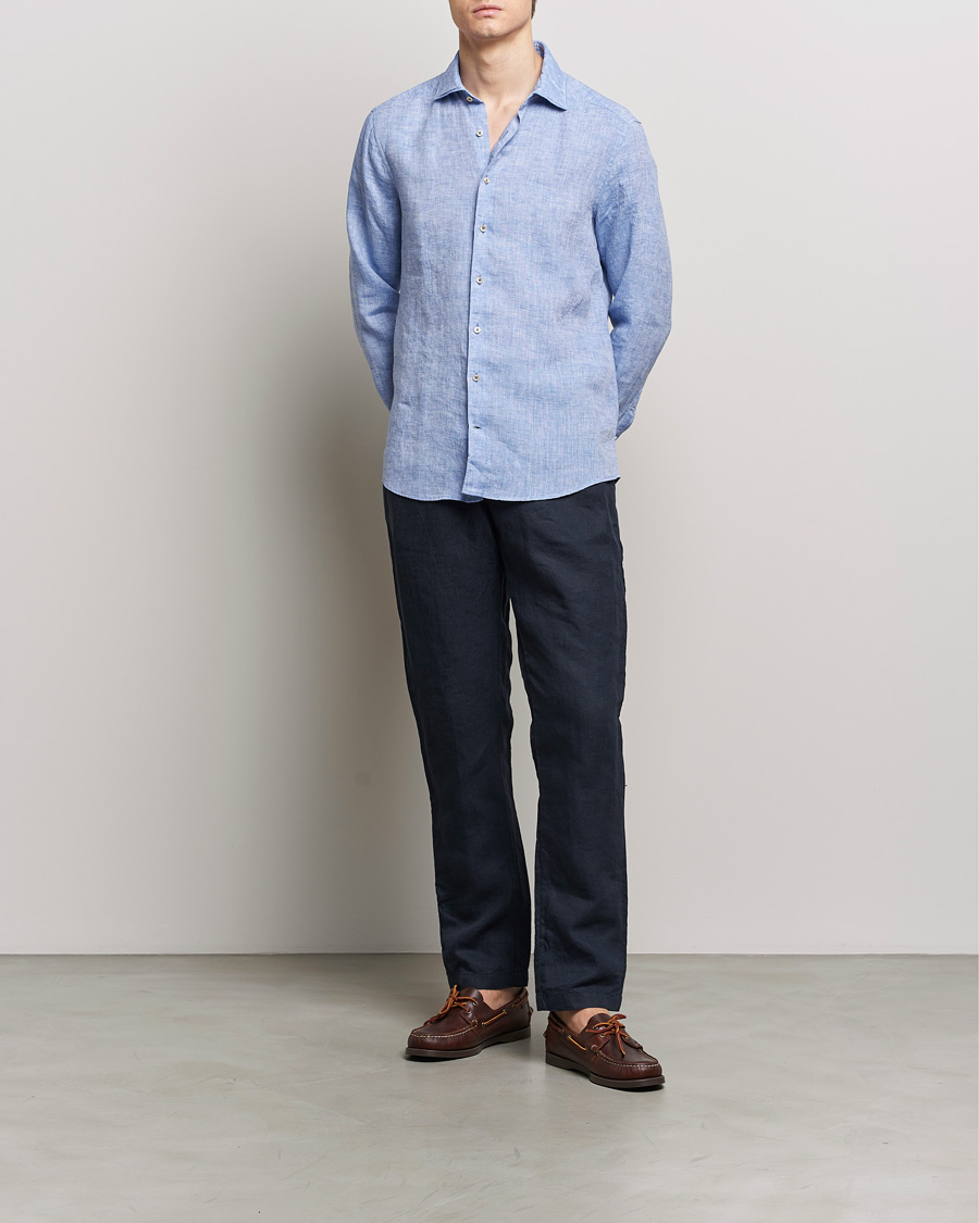 Herre | Skjorter | Stenströms | Slimline Cut Away Linen Shirt Blue