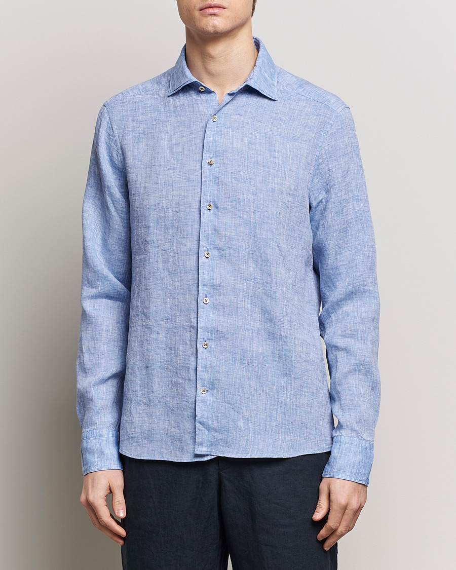 Herre | The Classics of Tomorrow | Stenströms | Slimline Cut Away Linen Shirt Blue