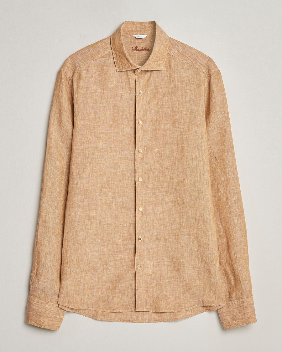 Herre | Skjorter | Stenströms | Slimline Cut Away Linen Shirt Brown