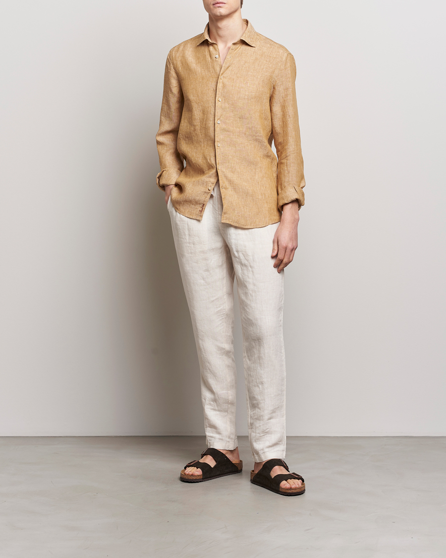 Herre | Skjorter | Stenströms | Slimline Cut Away Linen Shirt Brown