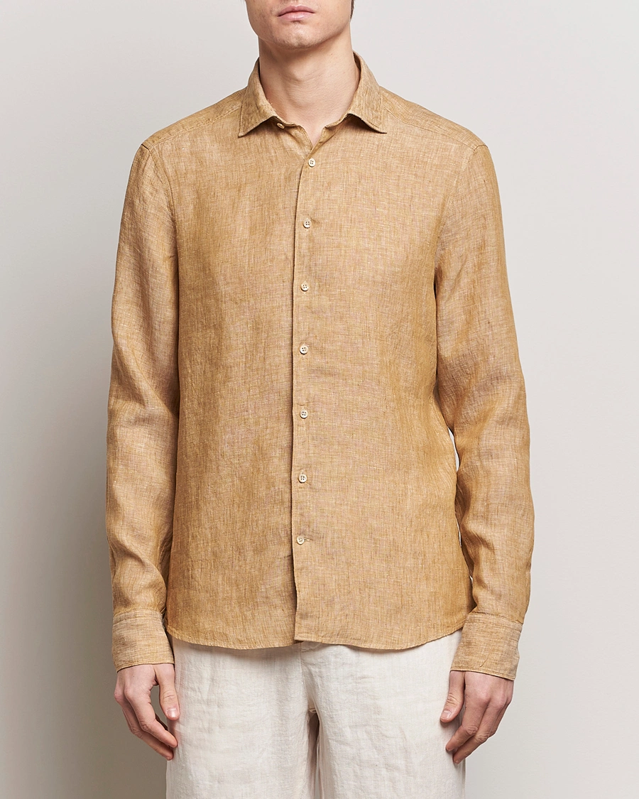 Herr | Kläder | Stenströms | Slimline Cut Away Linen Shirt Brown