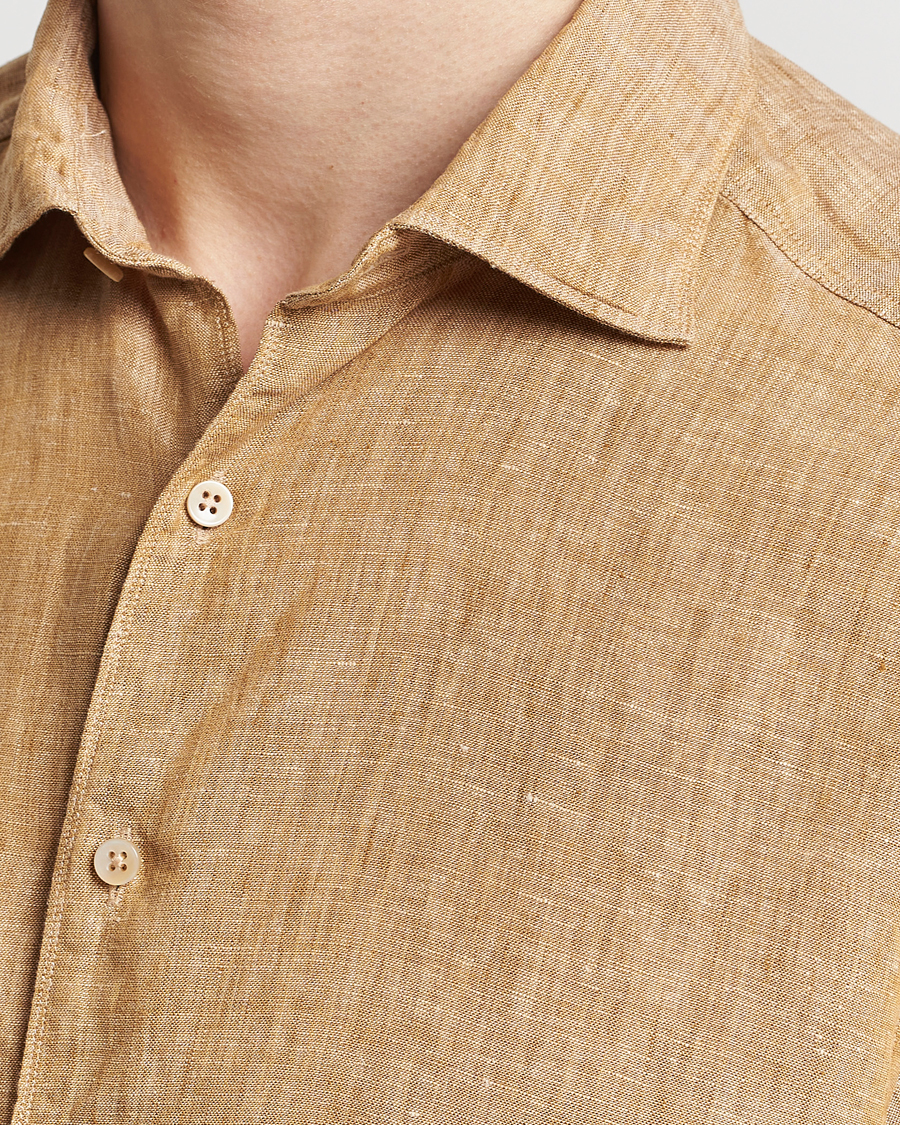 Herre | Skjorter | Stenströms | Slimline Cut Away Linen Shirt Brown