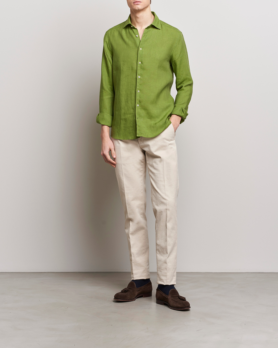 Herre | Skjorter | Stenströms | Slimline Cut Away Linen Shirt Green