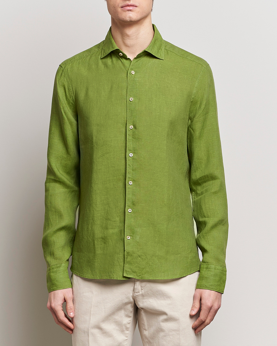 Herre | Linskjorter | Stenströms | Slimline Cut Away Linen Shirt Green