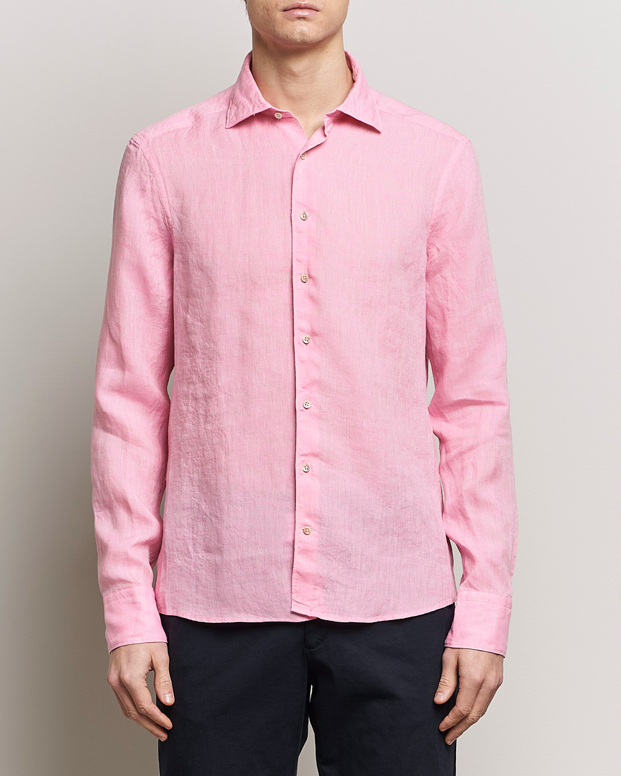 Herre | Casual | Stenströms | Slimline Cut Away Linen Shirt Pink