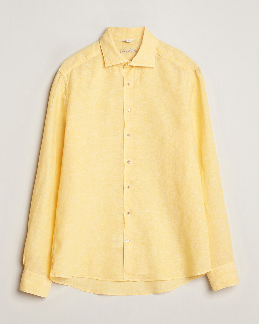 Herre | Skjorter | Stenströms | Slimline Cut Away Linen Shirt Yellow