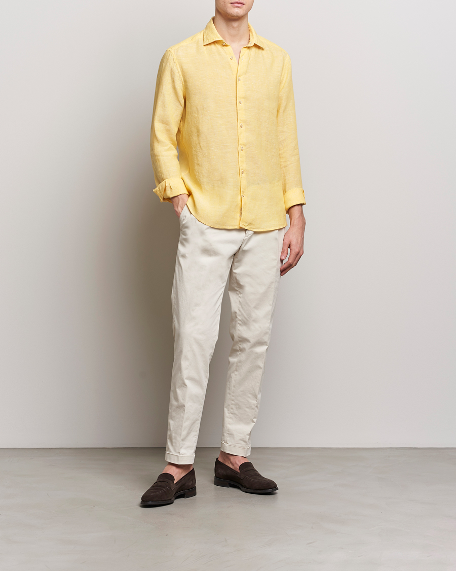 Herre | Skjorter | Stenströms | Slimline Cut Away Linen Shirt Yellow