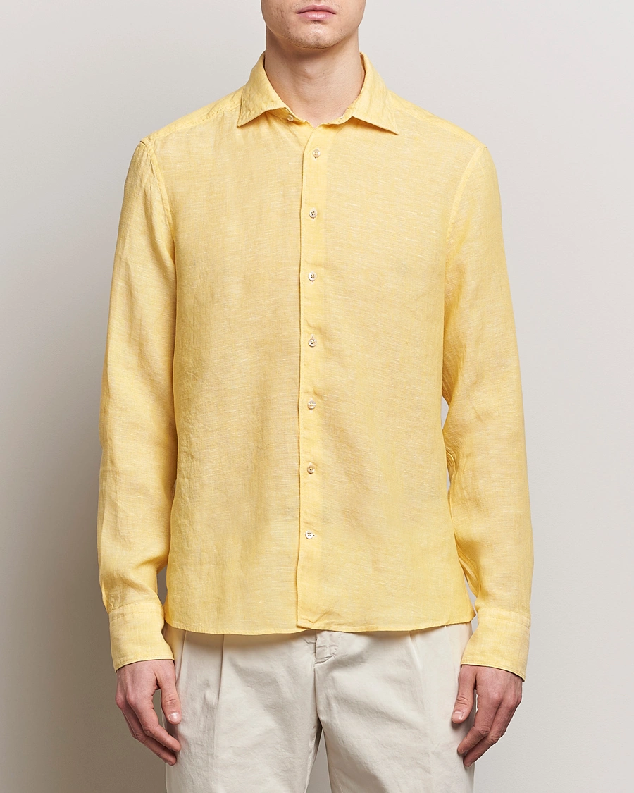 Herre | Linskjorter | Stenströms | Slimline Cut Away Linen Shirt Yellow