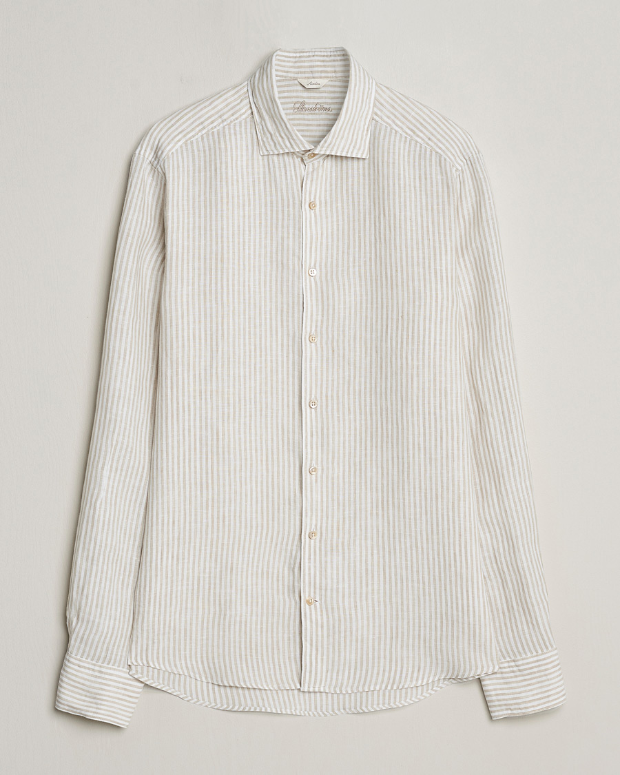 Herre | Skjorter | Stenströms | Slimline Cut Away Striped Linen Shirt Beige