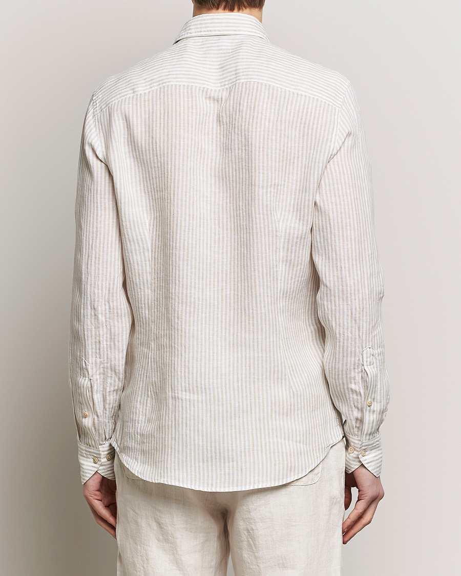 Herre | Skjorter | Stenströms | Slimline Cut Away Striped Linen Shirt Beige