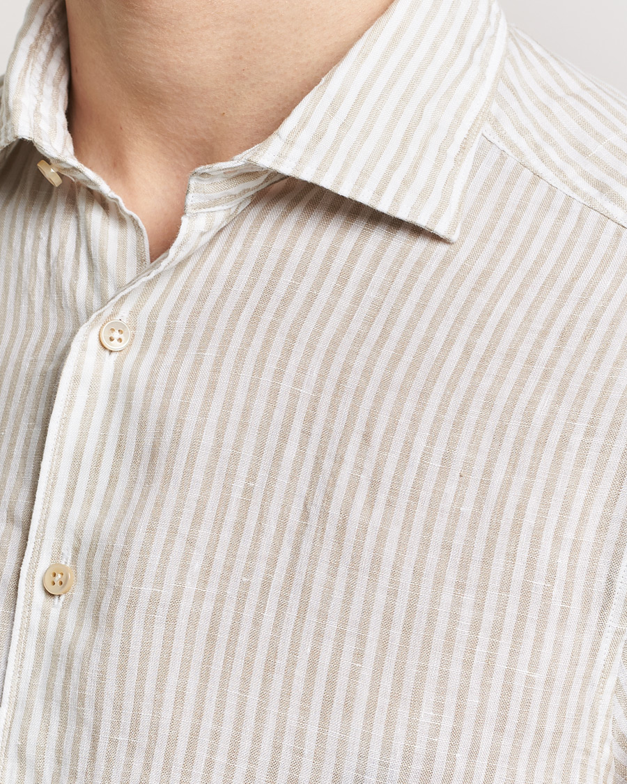 Herre | Skjorter | Stenströms | Slimline Cut Away Striped Linen Shirt Beige
