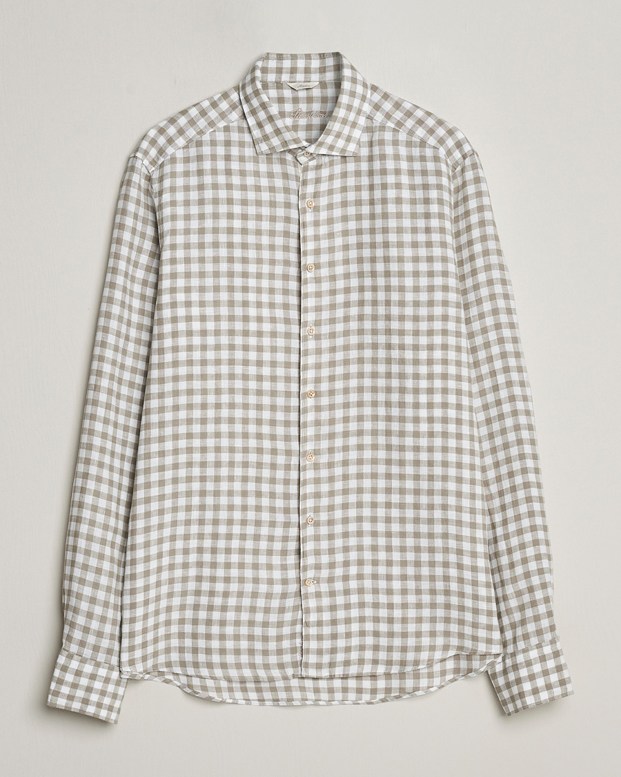 Herre | Skjorter | Stenströms | Slimline Cut Away Checked Linen Shirt Light Grey